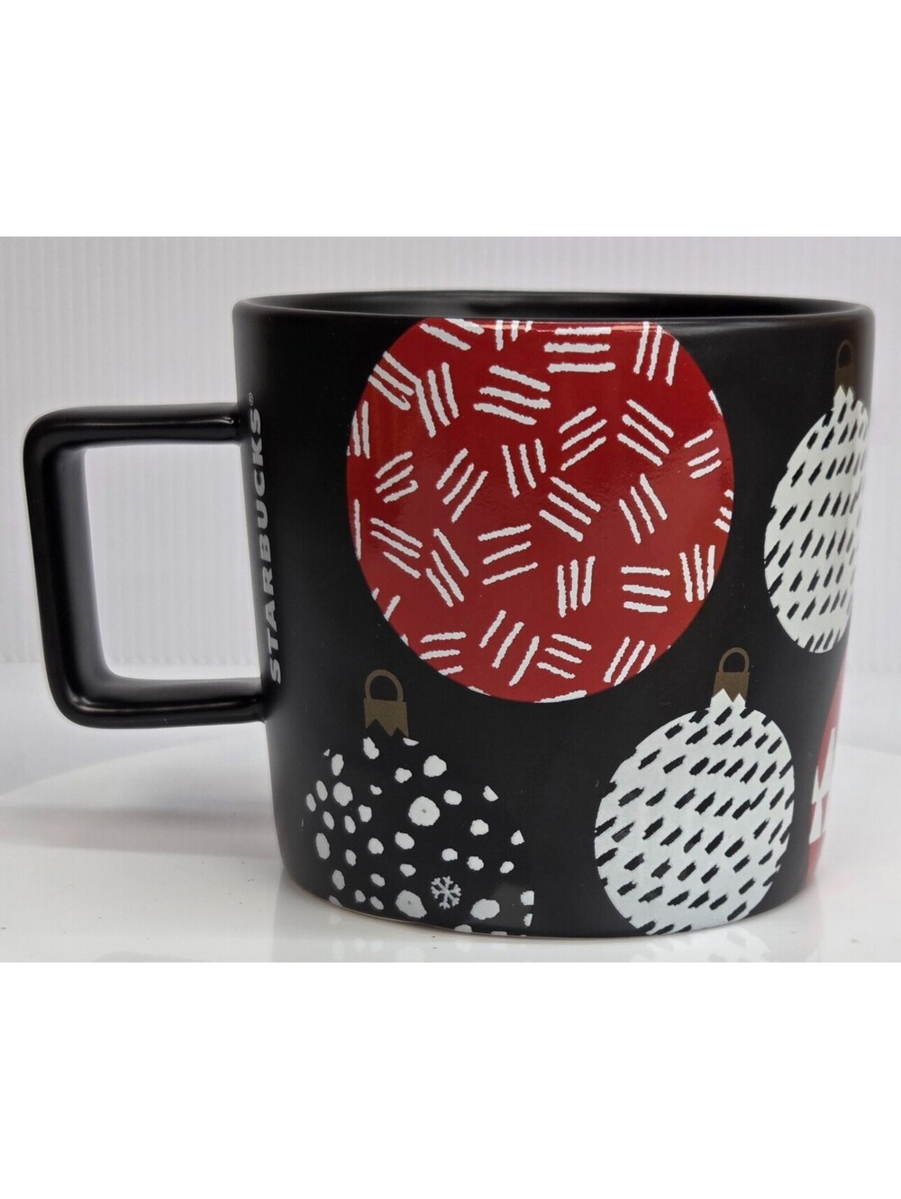 Starbucks 2016 Holiday Christmas Ornament Mug Black Red White 14 oz
